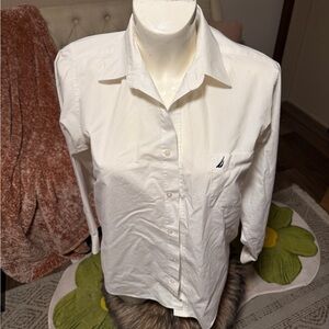 Nautica White Long-Sleeve Button-Down Dress Shirt
